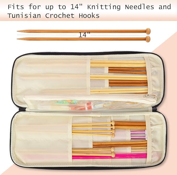 Teamoy Knitting Needles Case (Up to 14''), Travel Organizer Storage Bag for Knitting Needles, Tunisian Crochet Hooks and Accessories, Purple