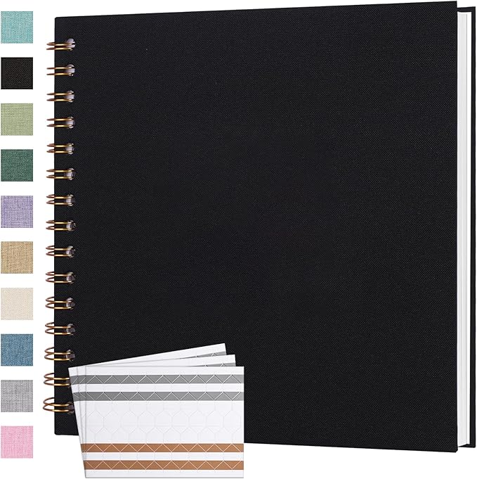 Scrapbook Photo Album 8x8 Inches 40 Pages Hardcover Kraft Paper Linen Cover Scrap Book Memory Book DIY Scrapbook Albums for Wedding Baby Boyfriend Travel Anniversary Family, Black