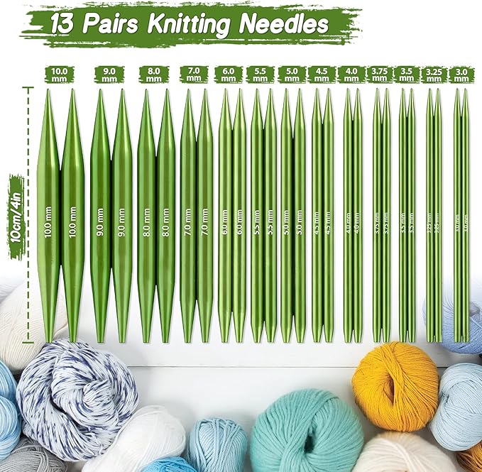 TRILVIX Knitting Needles Set, 13 Pairs Aluminum Interchangeable Circular Knitting Needles Set 4 Inch with 4 Cables, Accessories and Storage Bag for Multiple Knitting Projects Green