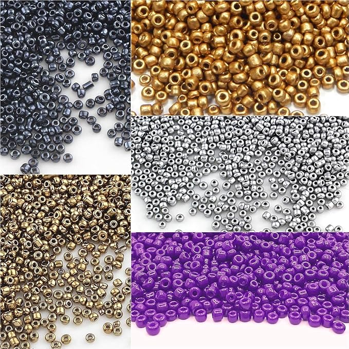 Perlin Glass Seed Beads 3mm 8/0 Round Mini Small Pony Beads 3300pcs for Making Earrings Bracelets Pendants Waist Jewelry DIY Handmade Metallic Color Kit (Gold Matte)