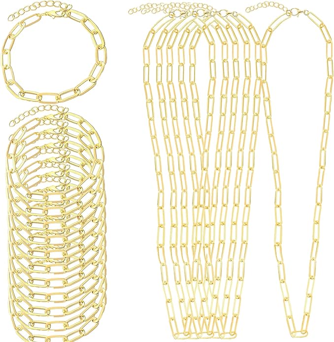 22 Pcs Necklace Bracelet Kit, Charms Chain Bracelet Necklace Kit with Lobster Clasps Charm Bulk Bracelets Chains Paperclip Necklaces Chain Charms for Jewelry Making Women