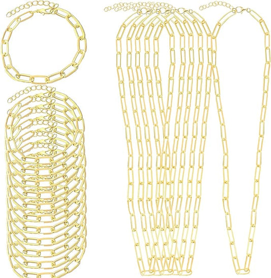 22 Pcs Necklace Bracelet Kit, Charms Chain Bracelet Necklace Kit with Lobster Clasps Charm Bulk Bracelets Chains Paperclip Necklaces Chain Charms for Jewelry Making Women