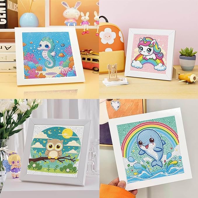 Dlylust Diamond Painting Kits for Kids Beginner - 4 Pack DIY 5D Full Drill Diamond Art Kits for Children, Cute Animals Round Crystal Rhinestone Gem Art Crafts Home Wall Art Decor 5.9 x 5.9 Inches