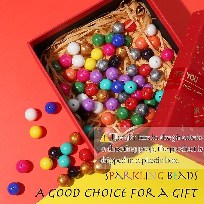 120pcs Richbunnys 15mm Bulk Silicone Beads for Pens and Keychain Making,Large Bead for Necklace and Bracelets Making,Assorted Rubber Beads Set(Print Glitter)