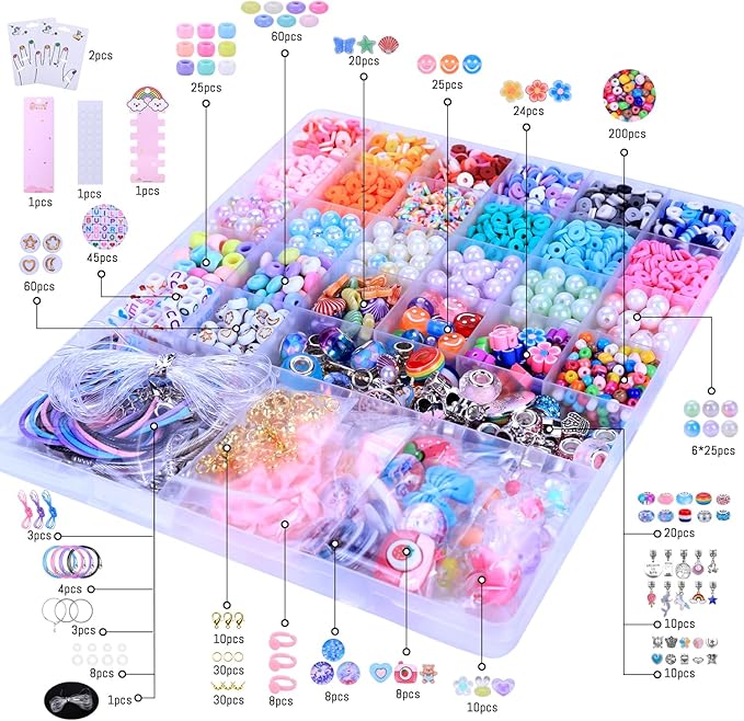 AIPRIDY 3200 Pieces Girls Toys Bracelet Making Kit, Unicorn/Mermaid Clay Beads Jewelry Activity Kit, DIY Crafts Birthday Christmas Gifts for Girls Ages 5 6 7 8 9 10 11 12 Years Old (Light Pink)