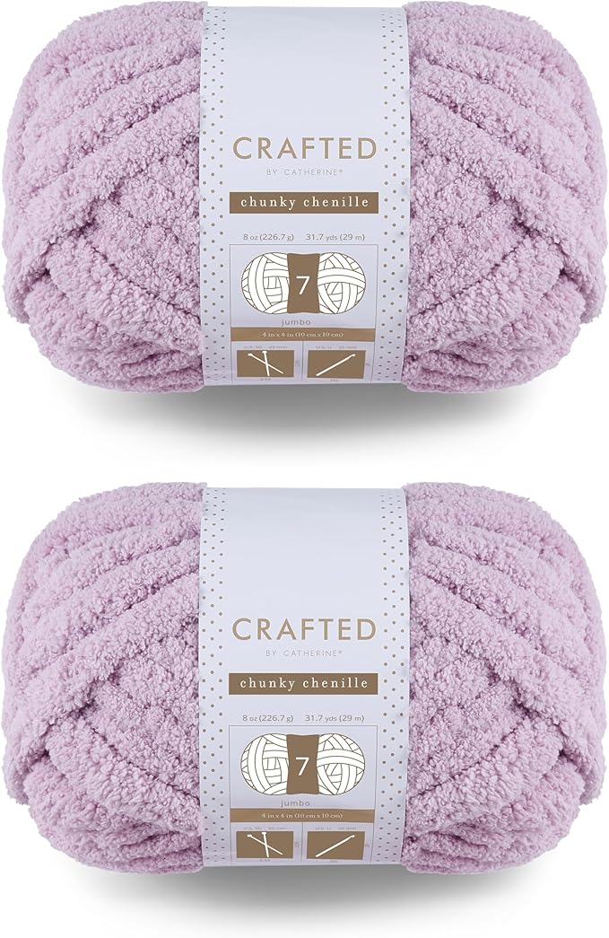 Crafted by Catherine Chunky Chenille Yarn - 2 Pack (10.5 oz / 300 g, 41 Yards Each Skein), Purple, Gauge 7 Jumbo