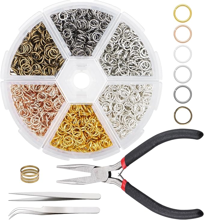 Gartful Jump Rings for Jewelry Making, 5mm Jump Ring with Pliers & Tweezers & Opener Ring for Jewelry Repair & DIY Charms Necklace, Bracelet, Earring, Keychain, Multisize