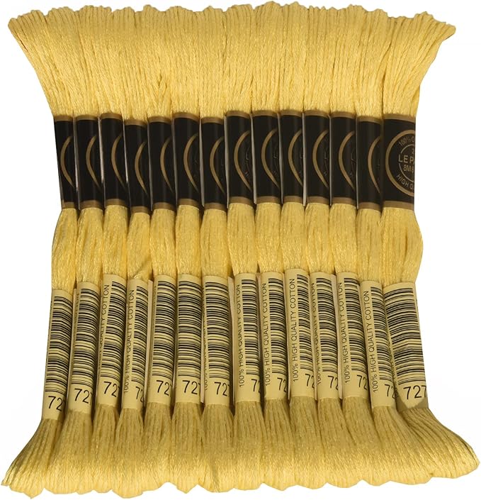 LE PAON Embroidery Floss, 14-Pack Six Strands 100% Long Staple Cotton Embroidery Thread, 8.7-Yard，Color Number：727, Very Light Topaz