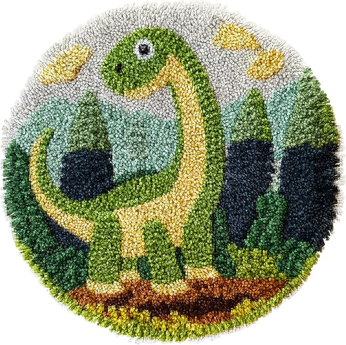 Latch Hook Rug Kit Dinosaur Easy for Beginners Round Shape Carpet Crochet Yarn Craft Mini Rug DIY Hook and Latch Little Tapestry for Home Decor 30x30cm-2