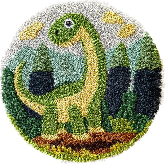 Latch Hook Rug Kit Dinosaur Easy for Beginners Round Shape Carpet Crochet Yarn Craft Mini Rug DIY Hook and Latch Little Tapestry for Home Decor 30x30cm-2
