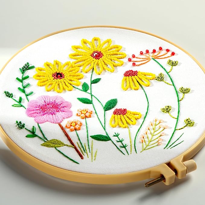 HTVRONT Sparkling Bead Embroidery Kit for Beginners- 3 Sets Flower Embroidery Kits with Step by Step Stitch Video & Instructions, Starter Embroidery with 12 Stitches for Christmas Gifts for Woman