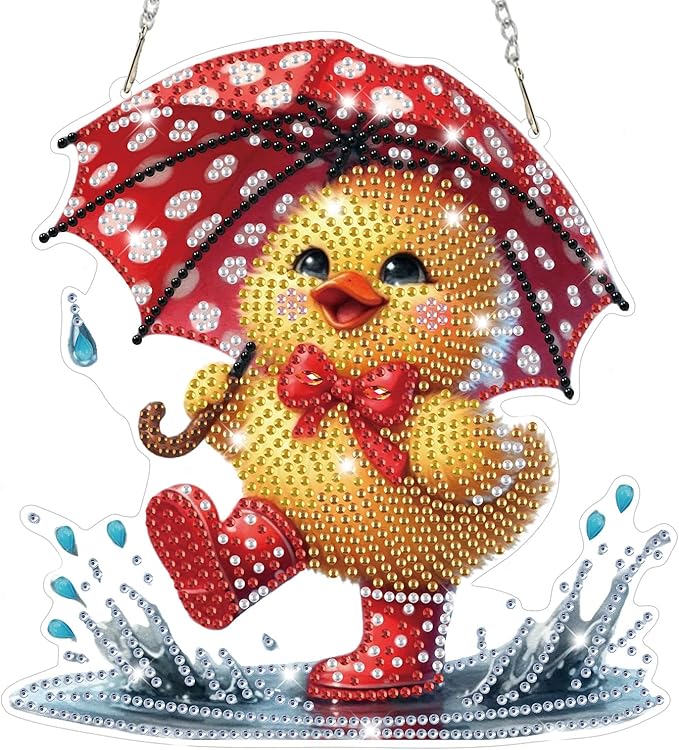 Bowetile Duck Diamond Art Hanging Kits for Adults, Diamond Art Suncatchers Easter, 5D Special Shape Diamond Painting Pendant Window Ornament Gifts for Home Wall Door Garden Decor
