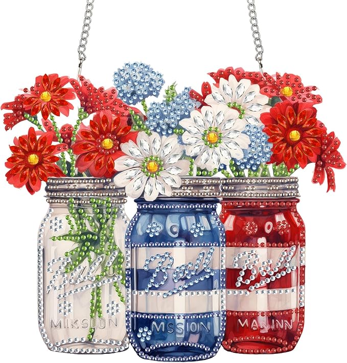 Reofrey Hanging Diamond Art Kits for Adults– 8x8Inch Flowers Hanging Ornament Acrylic Board Double Sided Pattern Crystal Diamond Art Suncatcher Pendant, for Home Wall Window Decoration Handmade Gift