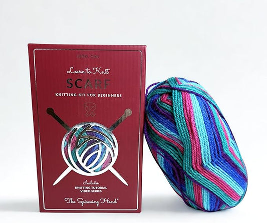 The Spinning Hand Knitting Kit for Beginners Adults – Learn to Knit Scarf Kit with Yarn, Needles & Step-by-Step Video Tutorials – Complete Starter Set (Tie Dye)