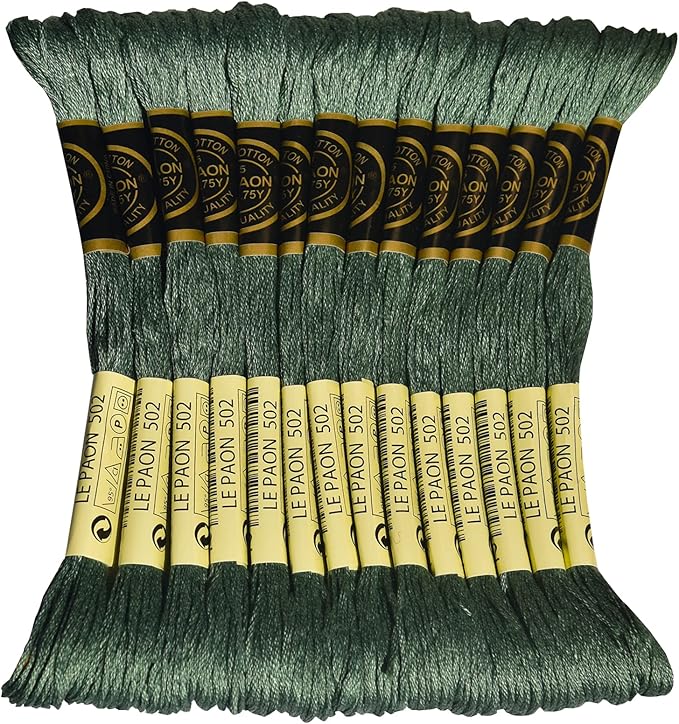 LE PAON Embroidery Floss, 14-Pack Six Strands 100% Long Staple Cotton Embroidery Thread, 8.7-Yard，Color Number：502,Blue Green