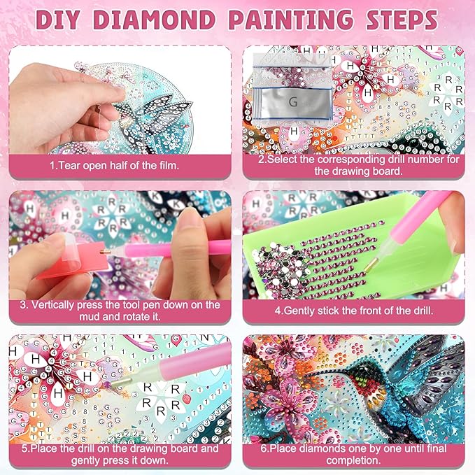 DOMROM Hummingbird Diamond Art Hanging Kits for Adults Beginners, Special Shaped Crystal Diamond Painting Hummingbird Pendant, DIY Diamond Art Suncatchers Birds for Home Garden Wall Decor Gift