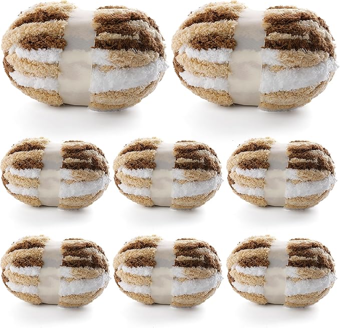 8 Pcs Chunky Yarn for Hand Knitting - Chunky Chenille Yarn for Crocheting - Fluffy Yarn for Crochet - Jumbo Yarn for Hand Knitting 200 yds 61.6 oz of Super Bulky Yarn (Khaki-Curry-White)