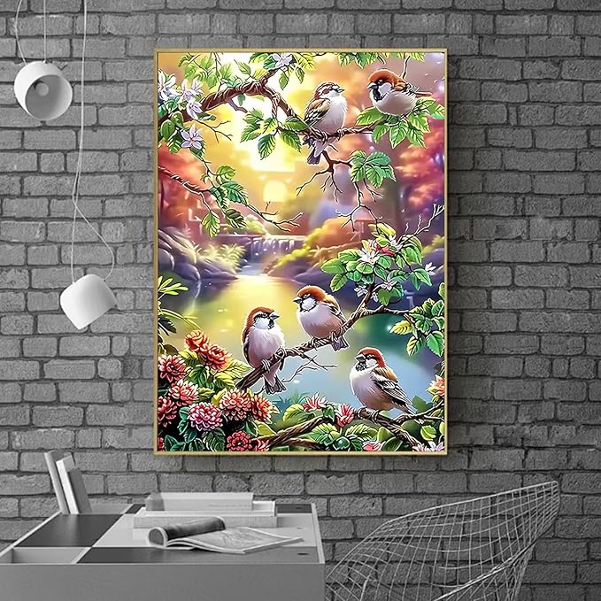 ARPADAMO Bird Diamond Art Kits for Adults,5D Diamond Painting DIY Animal Diamond Art Diamond Painting Kits for Adult,Round Full Drill Diamond, Diamond Art Kits for Home Decor-12x16inch