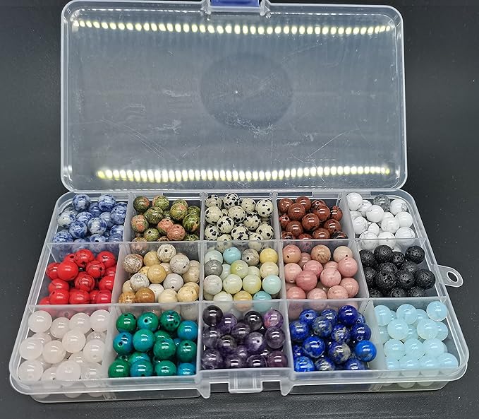 Yephac 8mm Natural Round Stone Beads-Loose Gemstone Beading-Hole Size 1mm for Jewelry Making,Box Packed (15 Material-2,8mm)