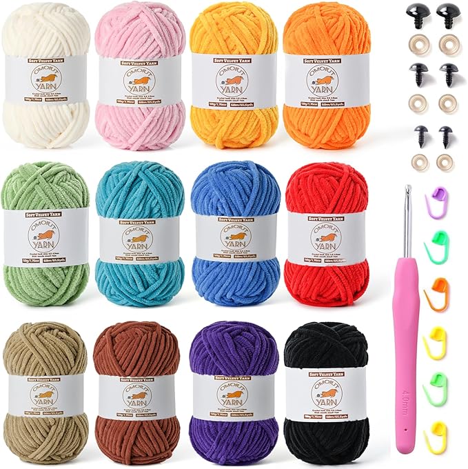 12 Pack Fluffy Velvet Yarn for Crocheting, Chunky Chenille Baby Yarn for Crocheting Soft Blanket, 787 yds Amigurumi Yarns for Knitting, Bulky Multicolored Crochet Yarns Set G
