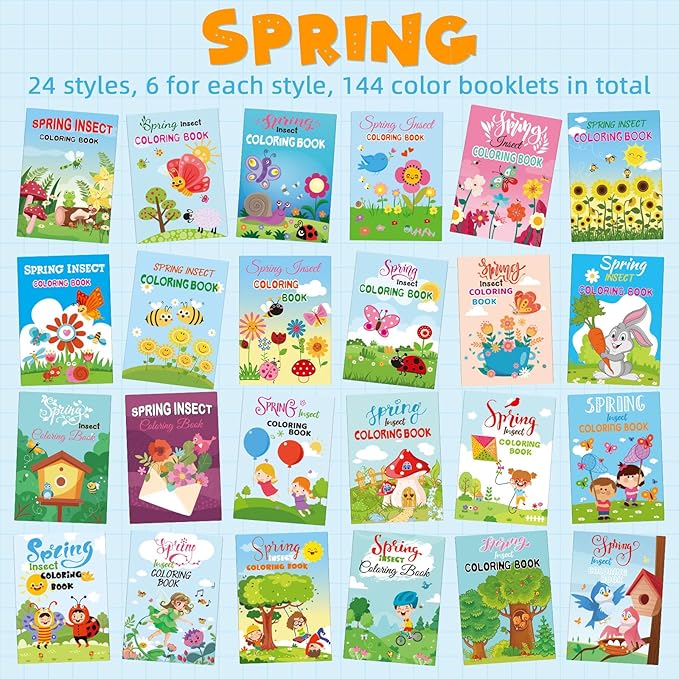 Liliful 144 Pcs Spring Coloring Book Bulk for Adult DIY Art Stress Relief Drawing Book with Vibrant Patterns for Adults, Party Favors, Goodie Bag Filler and Holiday Gifts