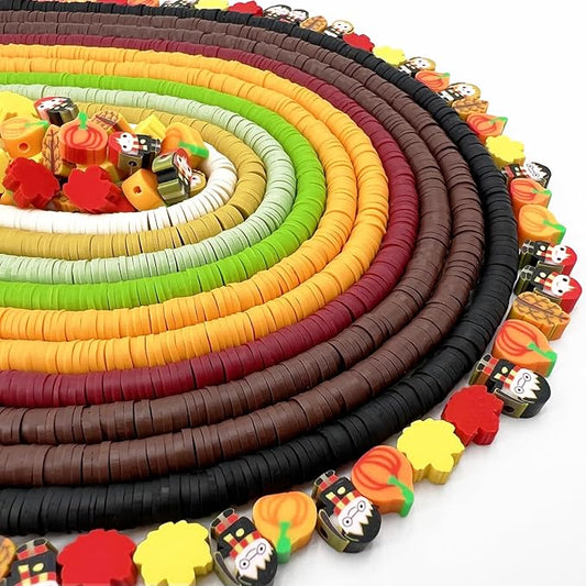 3600 PCS 10 Strands Fall Clay Beads for Jewelry Making, with 50pcs Autumn Clay Charms for Bracelets Making (Thanksgiving Day)