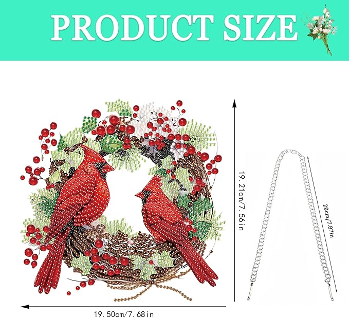 Auremi Cardinal Diamond Art Hanging Kit for Adult, Special Shaped Rhinestone, DIY Acrylic 5D Christmas Diamond Painting Window Pendants Signs, Home Garden Wall Hanging Ornament