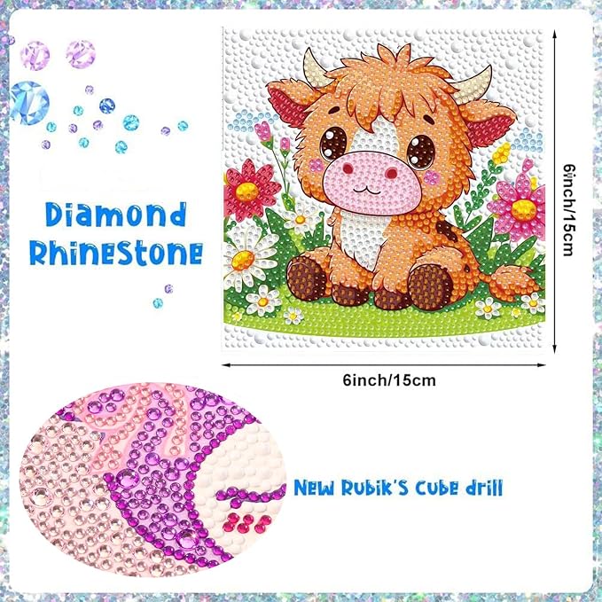 Dlylust Highland Cow Diamond Art Kits for Kids with Frame, Gem Art for Kids Ages 4-8-12, Easy Diamond Painting Kit with Beautiful Package for Gift Home Wall Decor