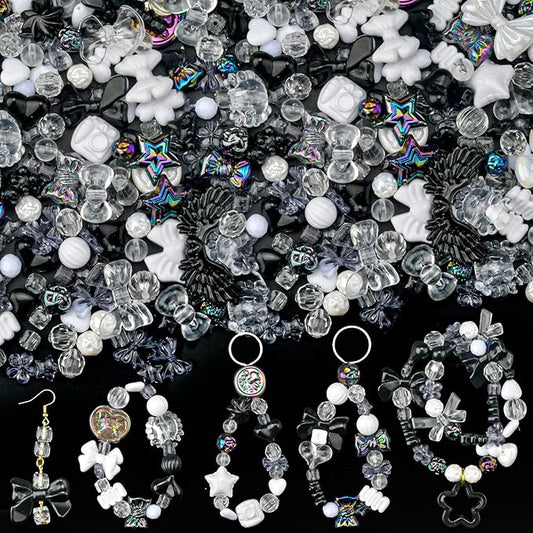ABONDEVER 245-300Pcs Assorted Acrylic Beads for Bracelets Making Cute Star Bow Flower Candy Heart Gummy Bear Butterfly Beads for DIY Jewelry Crafts Keychain Necklace Phone Charms(Black)