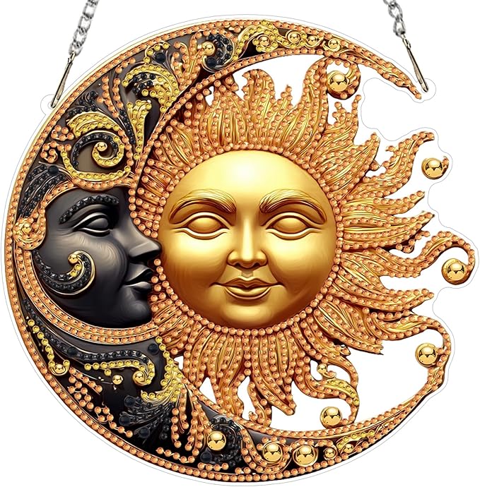 MXJSUA Sun and Moon Diamond Art Hanging Kits for Adults Beginners, Crystal Diamond Suncatchers, Special Shape Diamond Painting Pendant Window Ornament Gifts for Home Garden Door Wall Decor