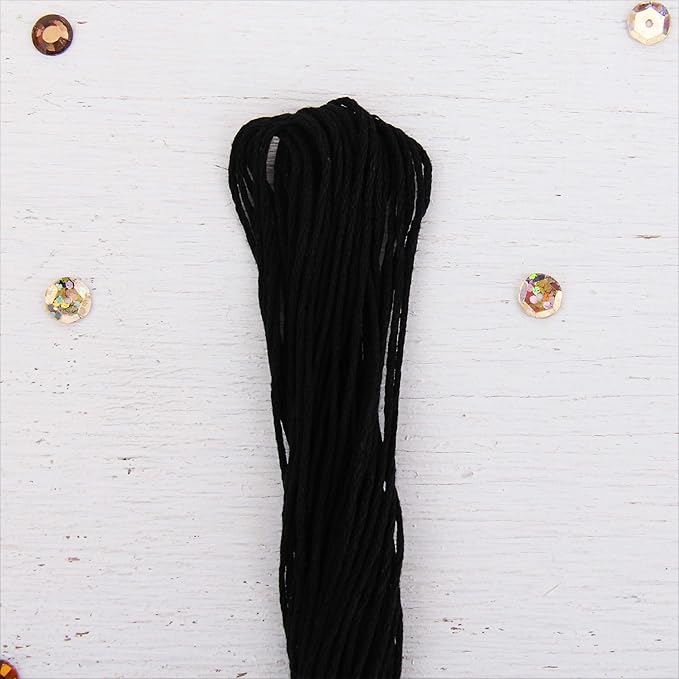 12 Skeins ThreadArt Premium Egyptian Long Fiber Cotton Embroidery Floss | Black | 6 Strand Divisible Thread 8.75yds Each for Hand Embroidery, Friendship Bracelets, Cross Stitch and Crafts