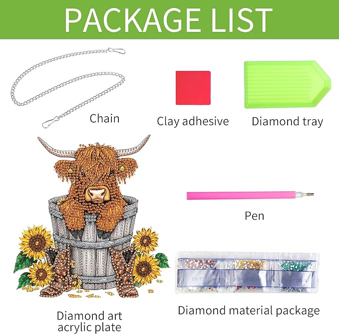 Wergund 5D DIY Cow Diamond Art Hanging Kits, Hanging Diamond Art Sunflower, Acrylic Special Shaped Rhinestone, Window Hanging Pendants for Home Wall Garden Front Door Outdoor Decor Gift(Cow)