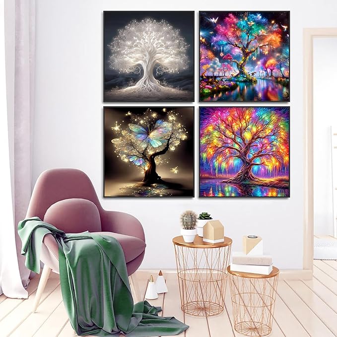 Meothan Diamond Art Kits for Adults, 4 Pack Diamond Painting Kits for Adults, 5D Round Full Drill Paint with Diamond Dots Art Crafts Painting Kit for Home Wall Decor Gift 12x12in (Tree of Life)