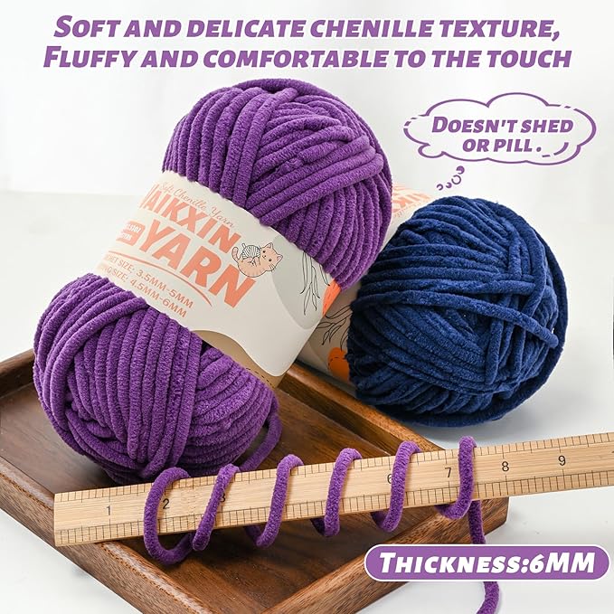 12 Pack Multicolor Super Soft Chunky Chenille Yarn for Crocheting， Fluffy Velvet Baby Yarn for Knitting Blanket， (1200g/1050yds) Bulky Fuzzy Crochet Yarns Set B