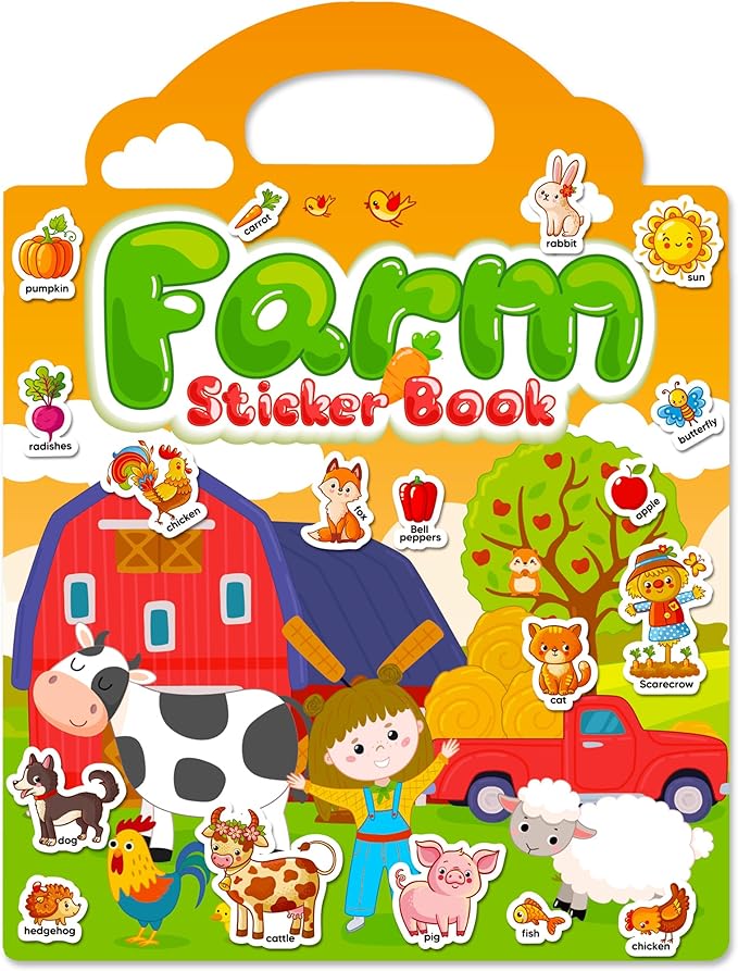 walenced reusable sticker book for toddlers, stickers for kids, toddler craft activities, toddler travel toys ages 3 and up boy girl birthday gifts