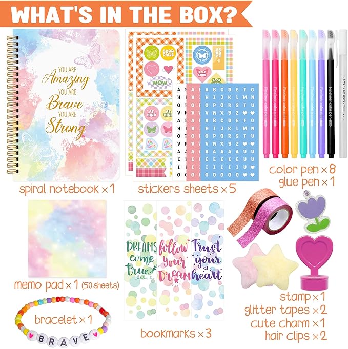 nollh gifts for 8 9 10 11 12 year old girl - diy journal kit for teen tween girls, stationary scrapbook & diary supplies set, girl gifts arts and crafts stuff, toys for ages 8-13