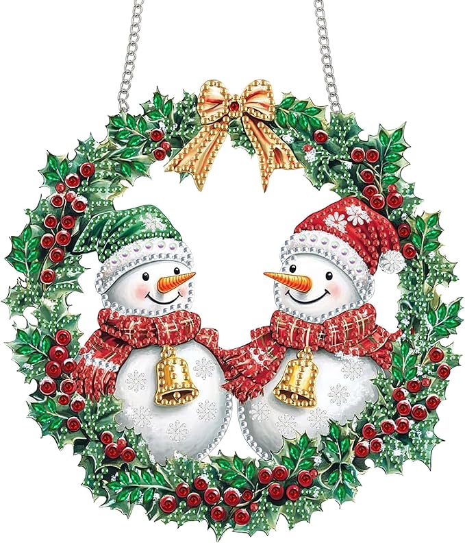 Bimkole Snowman Diamond Art Hanging Kit for Adult, DIY 5D Christmas Diamond Art Painting Window Pendant, Acrylic Crystal Art Hanging Ornament for Wall Home Garden Front Door Decor - 7.8x7.8 Inch