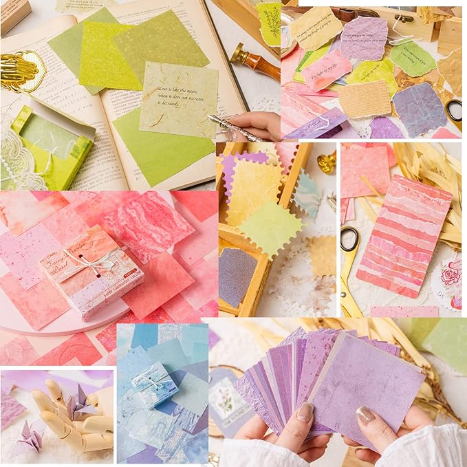 400 PCS Vintage Scrapbook Paper - Multi-colored (Pink, Gray, Blue, Green) - 3.15 x 3.15 Inch Square Glossy Paper - Decorative Paper Supplies for Scrapbooking, Crafts