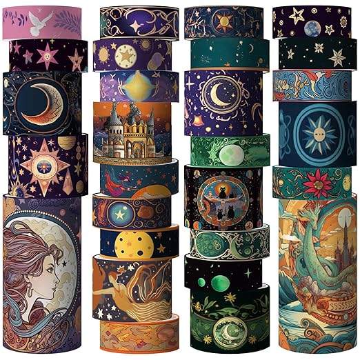 Washi Tape Set 29 Rolls, Magic Themed Decorative Paper Tapes for Halloween Journaling, Scrapbooking Supplies, Planners,DIY Crafts,Gift Wrapping