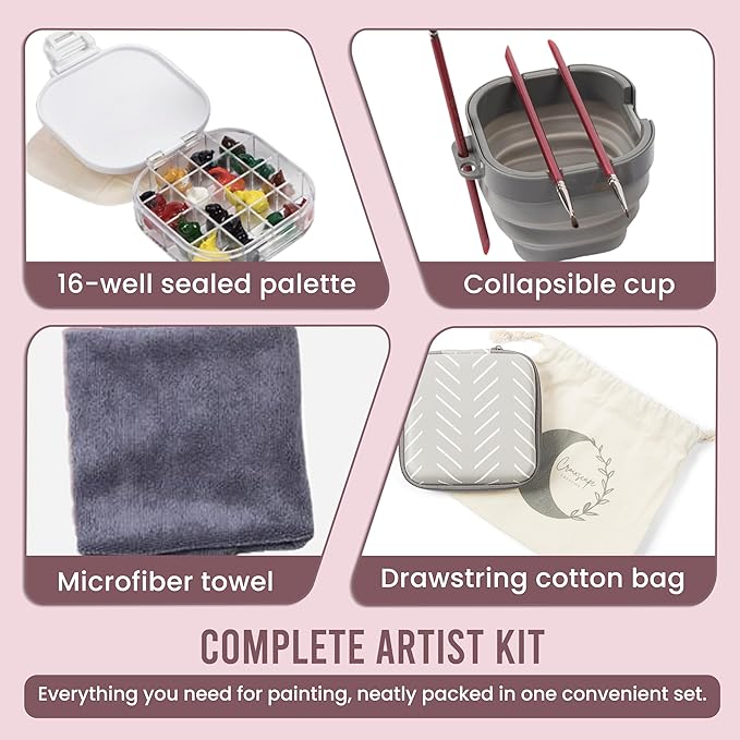 Airtight Watercolor Palette with Lid - Set of 5 Paint Brush Holder Cup with Paint Palette | Acrylic Paint Palette | Paint Brush Cleaner Cup | Painting Accessories | Painting Palette Gifts for Artists