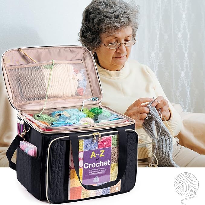 Large Yarn Storage Bag,Crochet Bag Organizer,Yarn Bags for Crocheting,Crochet Storage Bag with Pockets for Crochet Hooks, Crochet Accessories,Knitting Bags,Gifts for Crocheters
