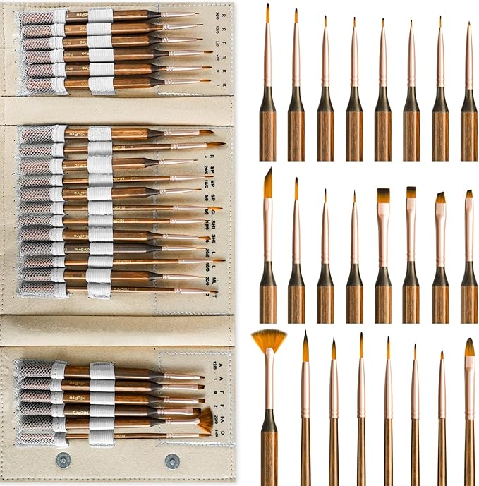 Nicpro 24 PCS Extreme Miniature Paint Brushes, Fine Tip Micro Model Detail Paint Brush Set with Handbag for Acrylic, Watercolor, Oil, Paint by Numbers, Craft, Models, Miniatures