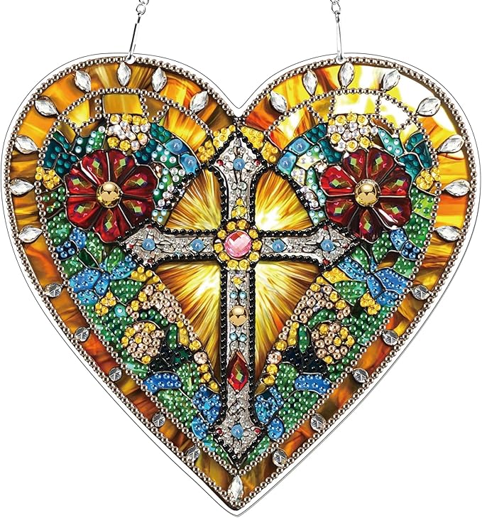 KEYIFA Diamond Painting Hanging Heart Shape Cross 3D Diamond Art Kits, Special Shaped Rhinestone Diamond Dots Kit for Adults Beginner, DIY Art Craft for Window Wall Door Decor, Double Sided