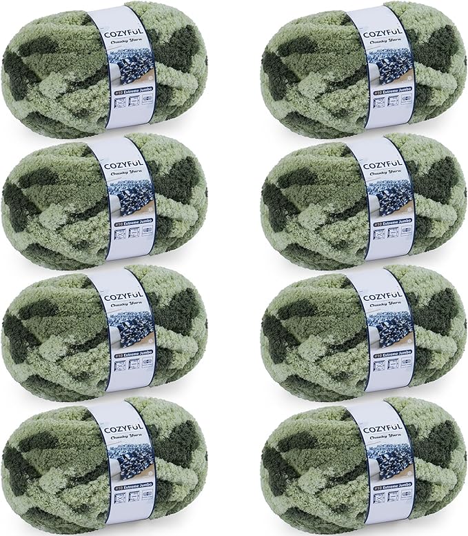 Chunky Yarn for Hand Knitting - #10 Chunky Chenille Blanket Yarn, Jumbo Big Thick Chunky Yarns for Crocheting, Tie Dye Bulky Knit Yarns, 8 Skein (25 yds 8 oz Each Skein), Multi Green