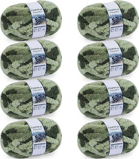 Chunky Yarn for Hand Knitting - #10 Chunky Chenille Blanket Yarn, Jumbo Big Thick Chunky Yarns for Crocheting, Tie Dye Bulky Knit Yarns, 8 Skein (25 yds 8 oz Each Skein), Multi Green