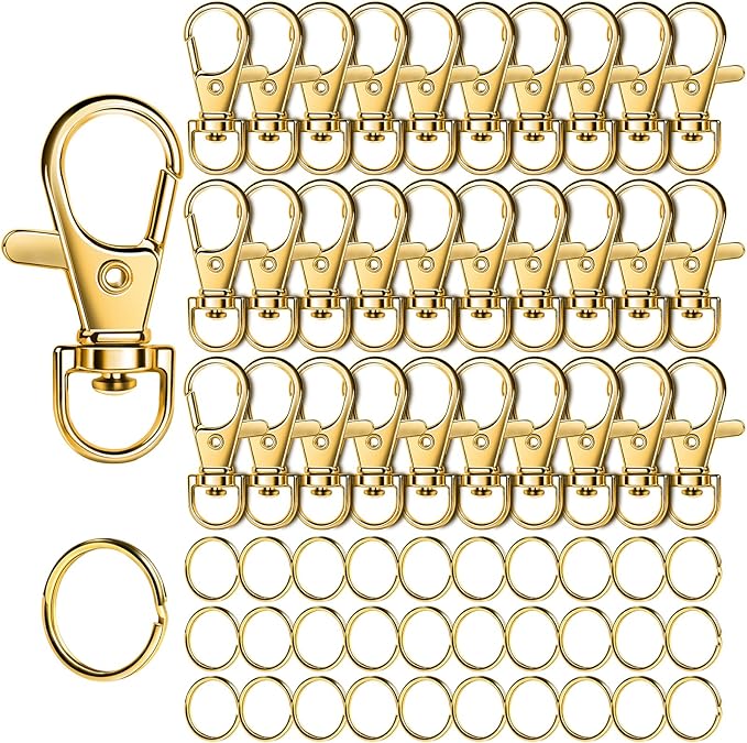 LEOBRO 60PCS Lobster Claw Clasps and Key Rings, 30PCS Keychain Clips and 30PCS Key Chain Ring for Keychain, Key, Jewelry Making, Art Crafts, Gold