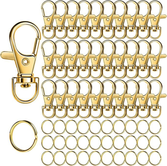 LEOBRO 60PCS Lobster Claw Clasps and Key Rings, 30PCS Keychain Clips and 30PCS Key Chain Ring for Keychain, Key, Jewelry Making, Art Crafts, Gold