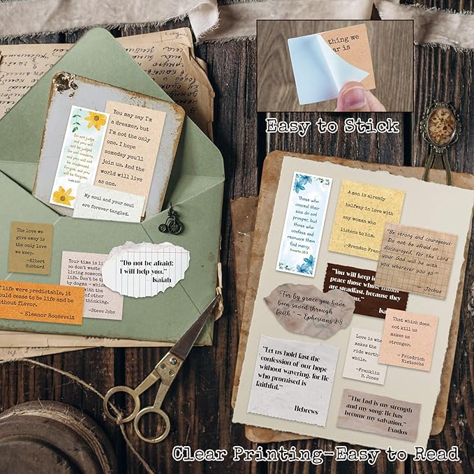 Bible Study Supplies Kit - 24 Sheets Christian Vintage Stickers: Scripture, Quote & Bible Verse Stickers |Inspirational Typewriter Decor | Scrapbooking, Journaling Supplies for Bible Journal
