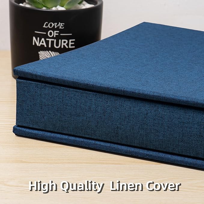 Large Photo Album Self Adhesive 4x6 5x7 3x5 8.5x11 Scrapbook Magnetic Album DIY Scrap Book Length 13 x Width 12.8 (Inches) 120 Sticky Pages Linen Cover DIY Photo Album (Blue)