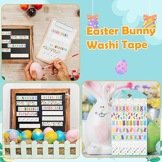 Easter Bunny Washi Tape - 12 Rolls Little Pastel Marshmallow Rabbit Designs, Residue Free, Easy Tear Paper for Spring Scrapbooking, Gift Wrapping, Holiday Card Making & Classroom Crafts